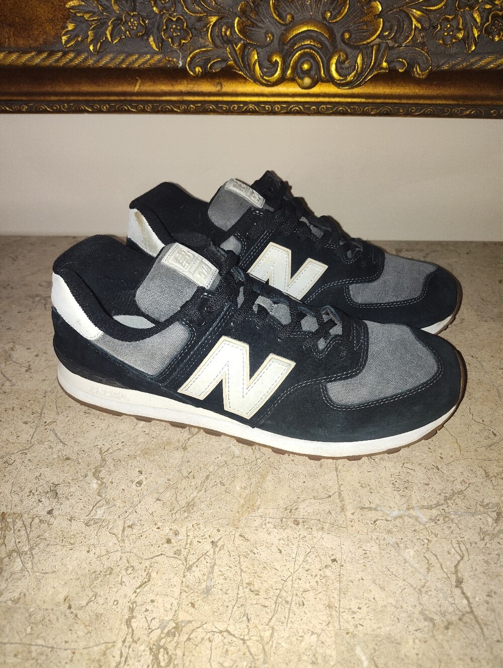 New Balance 574 Black and Gray Retro Runner Sneakers - Picture 3 of 10